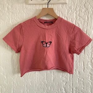 Brandy Melville Mauve Pink Short Sleeve Crop Top Size Small